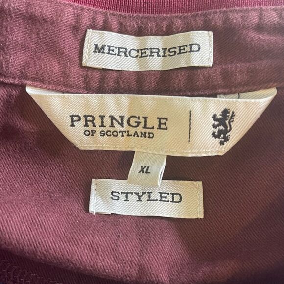 Pringle of Scotland Maroon-Navy-White Striped Luxury Polo in Size XL - Picture 4 of 6